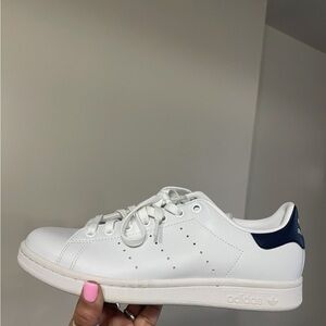 adidas White Leather Sneaker with Navy Heel